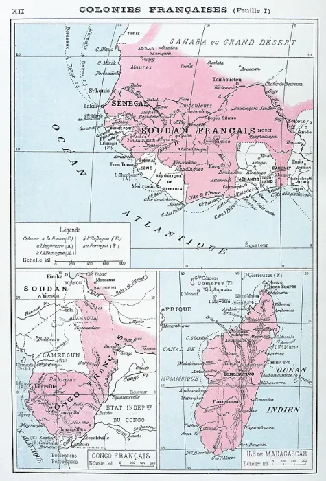 Framed Print : Antique map of French colonies in Africa Framed Print : Antique map of French colonies in Africa
