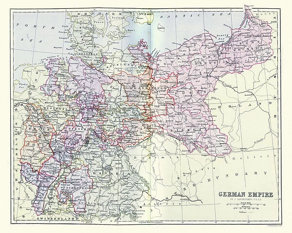 Antique map of Germany, 19th Century, 1880s