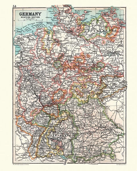 Antique Map of Germany, Western section, 19th Century