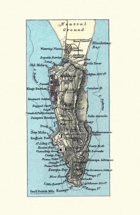 Framed Print : Antique map of Gibraltar, Victorian 1890s, 19th Century Framed Print : Antique map of Gibraltar, Victorian 1890s, 19th Century