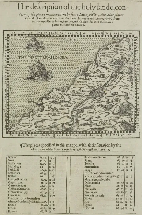 Framed Print : Antique map of the holy land with table of data Framed Print : Antique map of the holy land with table of data