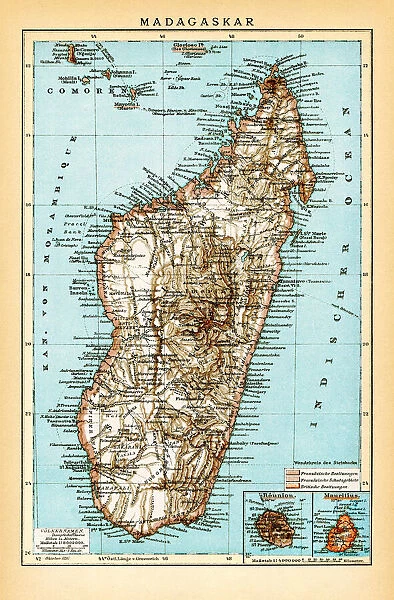 Antique map of island Madagascar 1896