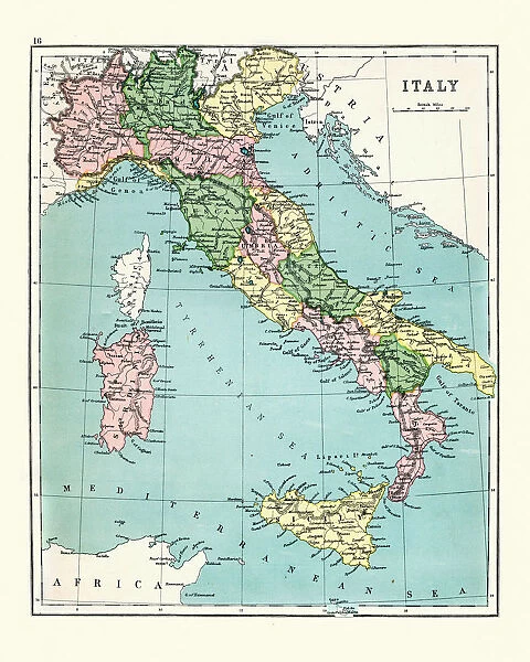 Antique map of Italy, 1897, late 19th Century