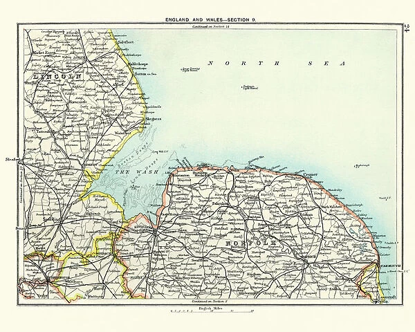 Antique map, Lincoln and Norfolk, England 19th Century