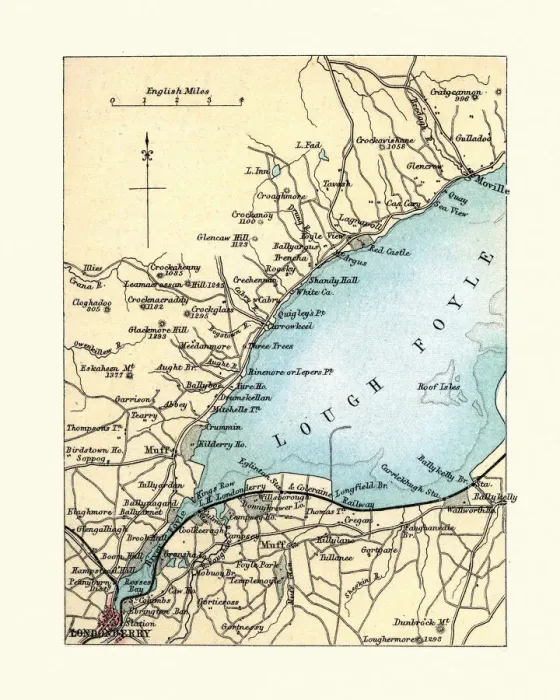 Framed Print : Antique Map of Londonderry, Northern Ireland, 1890s, 19th Century Framed Print : Antique Map of Londonderry, Northern Ireland, 1890s, 19th Century
