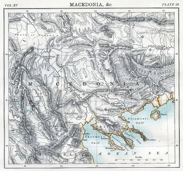 Antique map of Macedonia engraving 1883