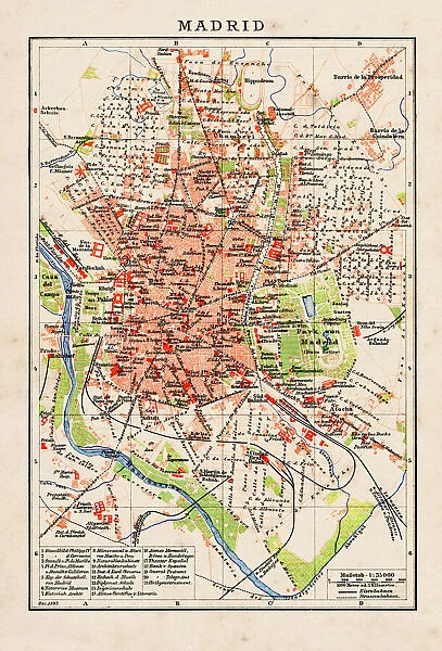 Antique map of Madrid Spain 1896