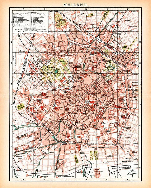 Antique map of Milan Italy 1896