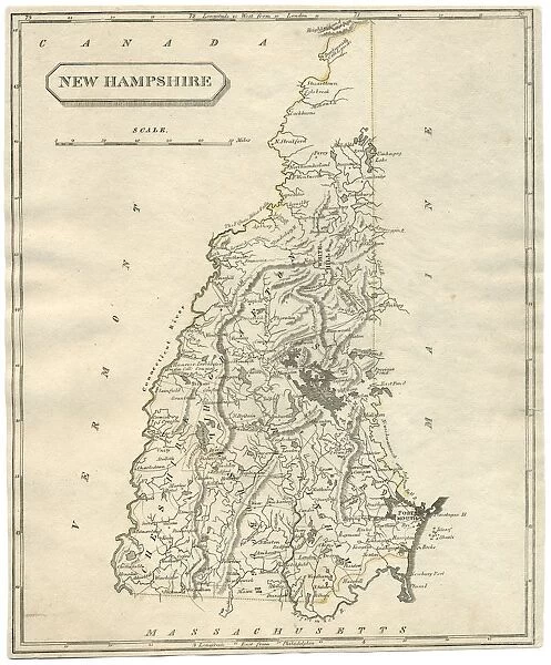 Antique map of New Hampshire USA 19th century 1819