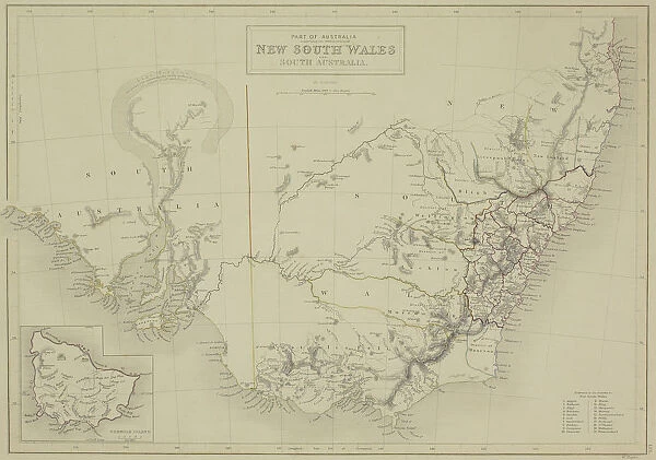Antique map of New South Wales in Australia with inset