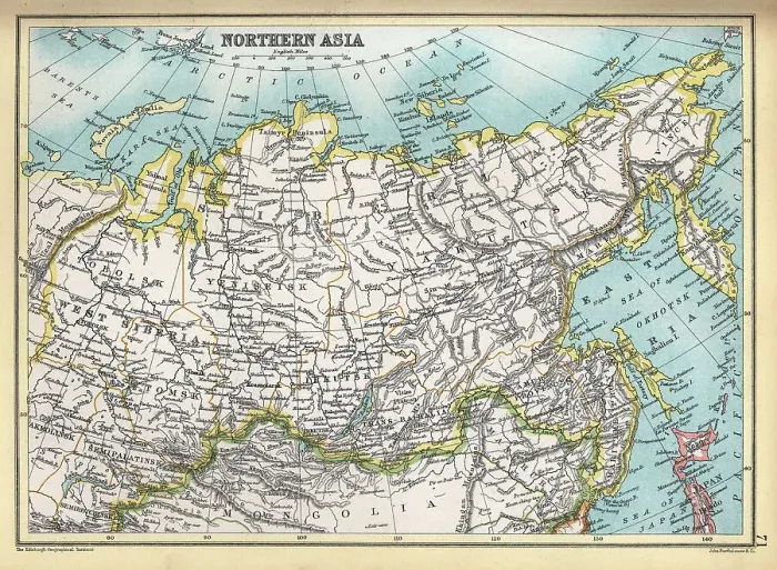 Framed Print : Antique map of Northern Asia, Siberia, 1890s 19th Century Framed Print : Antique map of Northern Asia, Siberia, 1890s 19th Century