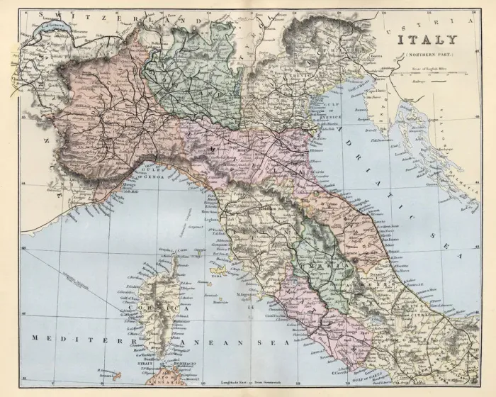 Framed Print : Antique map of Northern and central Italy, Corsica, 19th Century Framed Print : Antique map of Northern and central Italy, Corsica, 19th Century