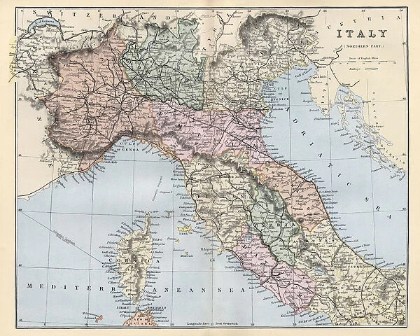 Antique map of Northern and central Italy, Corsica, 19th Century
