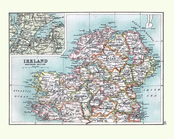 Antique Map of Northern Ireland, detail of Londonderry, 19th Century