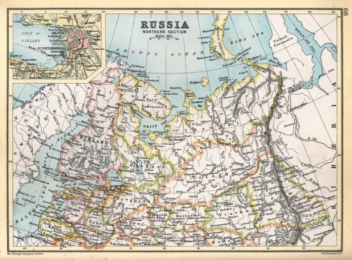 Framed Print : Antique map of Northern Russia with detail of St Petersburg in 1890s, Victorian 19th Century Framed Print : Antique map of Northern Russia with detail of St Petersburg in 1890s, Victorian 19th Century