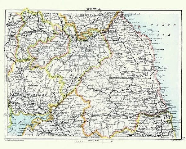 Antique map, Northumberland, Roxburgh, Cumberland 19th Century