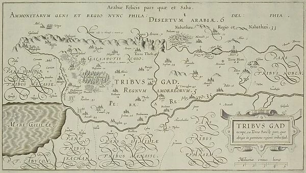 Antique map of northwest Jordan with Sea of Galilee