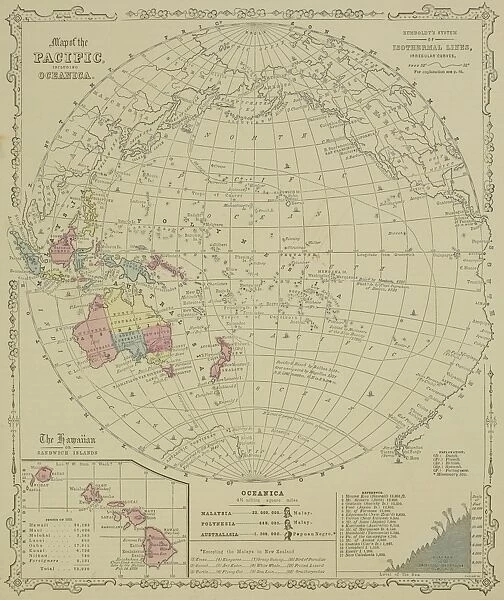 Antique map of Pacific Oceanica with inset of islands