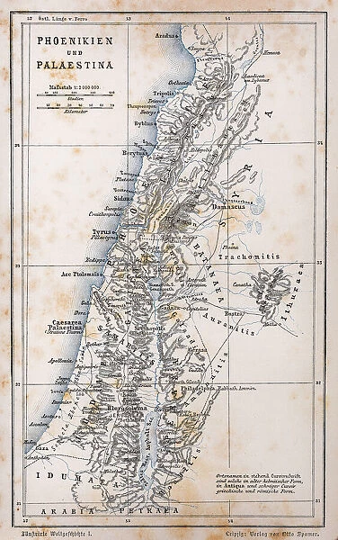 Antique map of Palestine and Phoenicia