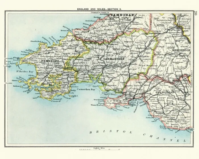 Framed Print : Antique map, Pembroke, Carmarthen, Glamorgan, Wales, 19th Century Framed Print : Antique map, Pembroke, Carmarthen, Glamorgan, Wales, 19th Century