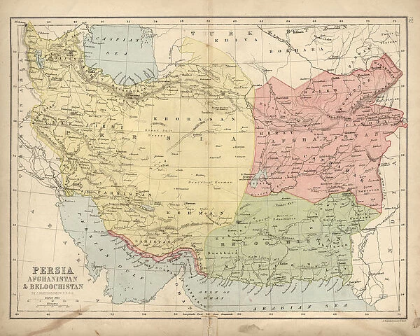 Antique map of Persia, Afghanistan and Beloochistan 19th Century