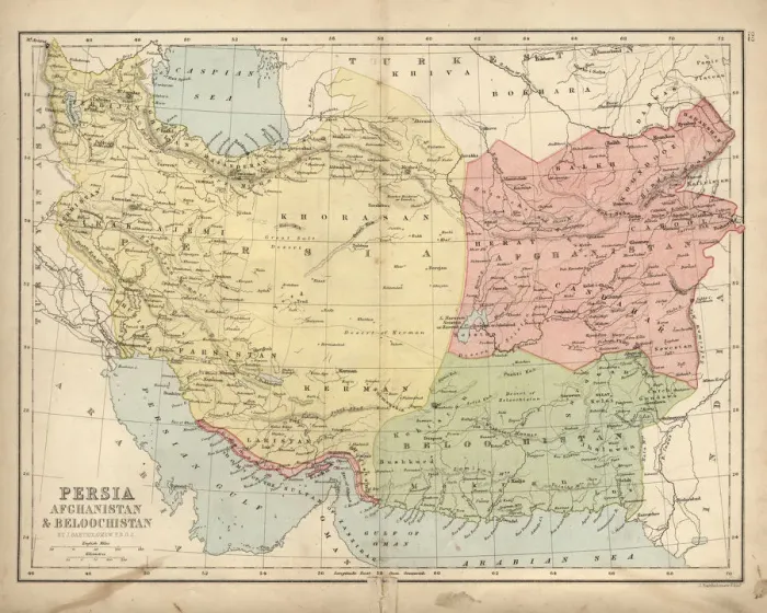 Framed Print : Antique map of Persia, Afghanistan and Beloochistan 19th Century