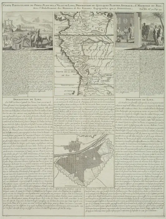 Framed Print : Antique map of Peru and Ecuador with plans for Lima