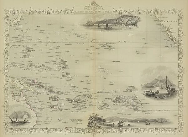 Antique map of Polynesia with vignettes