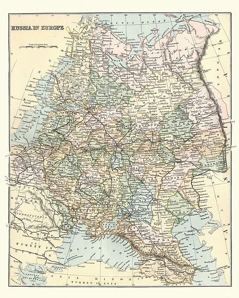 Antique Map of Russia in Europe, 19th Century