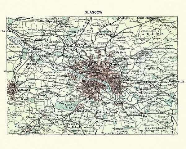 Antique map, Scotland, City of Glasgow 19th Century
