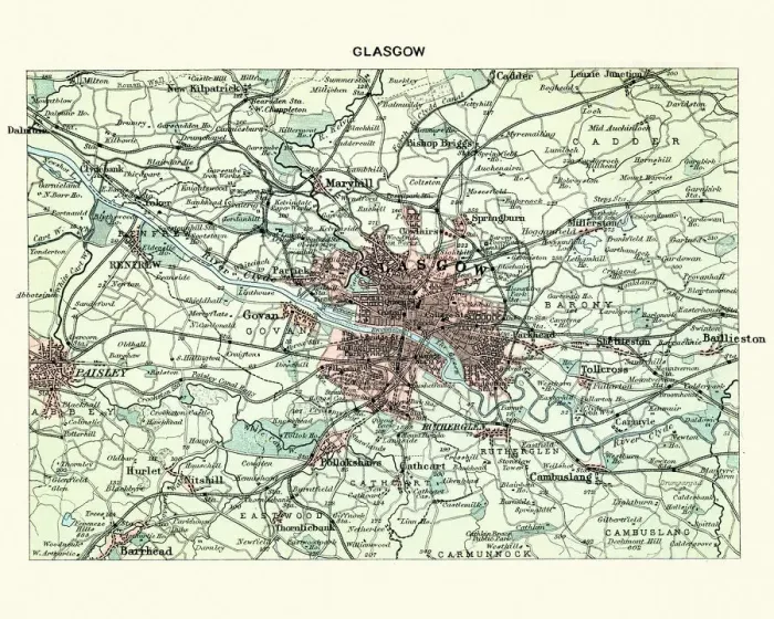 Framed Print : Antique map, Scotland, City of Glasgow 19th Century Framed Print : Antique map, Scotland, City of Glasgow 19th Century