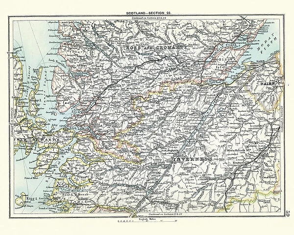 Antique map, Scotland, Inverness, Ross and Cromarty 19th Century