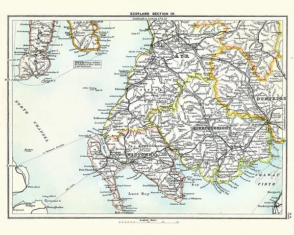 Antique map, Scotland, Wigtown, Kirkcudbright, Ayr 19th Century