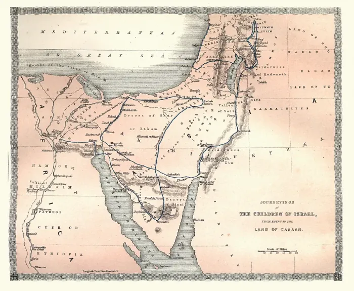 Framed Print : Antique map showing the journeyings of the Children of Israel from Egypt to the land of Canaam, Victorian 1860s Framed Print : Antique map showing the journeyings of the Children of Israel from Egypt to the land of Canaam, Victorian 1860s