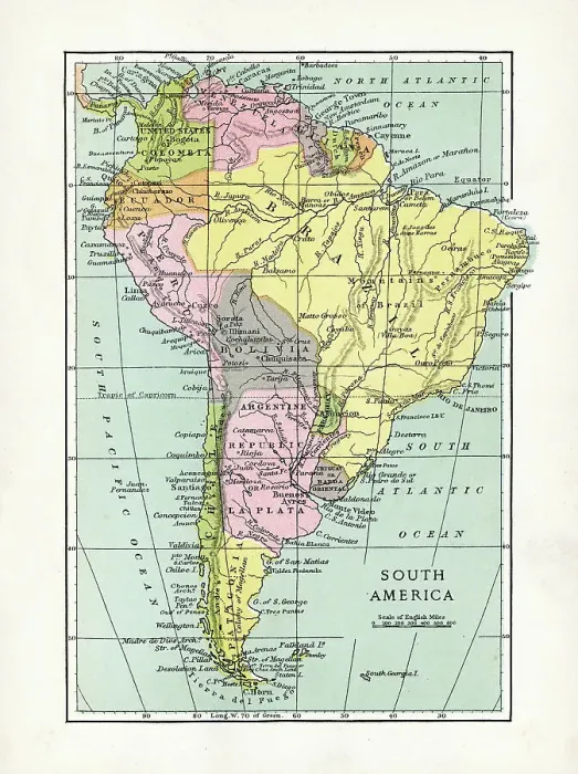 Framed Print : Antique Map of South America Framed Print : Antique Map of South America