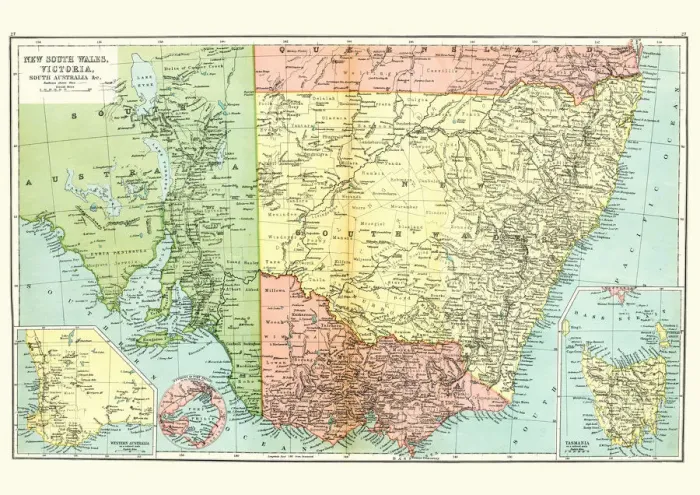 Framed Print : Antique map of Southern Australia, 1897, late 19th Century Framed Print : Antique map of Southern Australia, 1897, late 19th Century