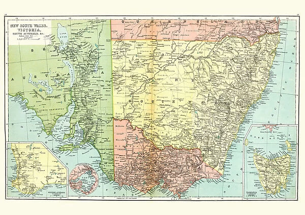 Antique map of Southern Australia, 1897, late 19th Century