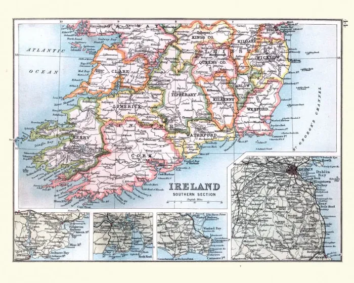 Framed Print : Antique Map of Southern Ireland, detail of Dublin, 19th Century Framed Print : Antique Map of Southern Ireland, detail of Dublin, 19th Century