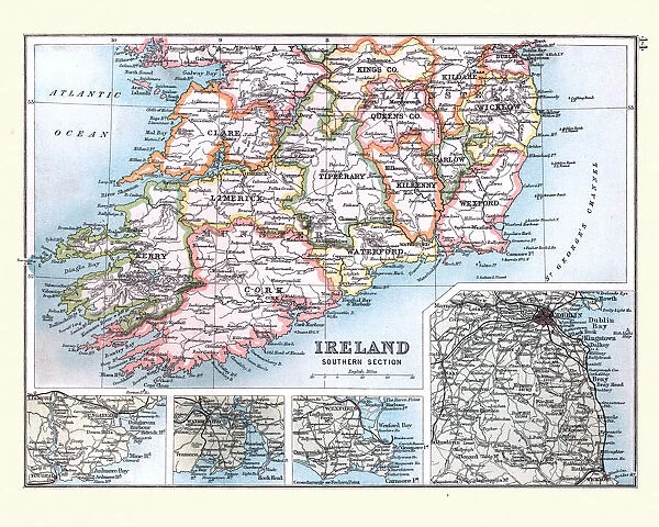 Antique Map of Southern Ireland, detail of Dublin, 19th Century