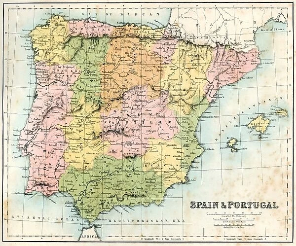 Antique map of Spain and Portugal