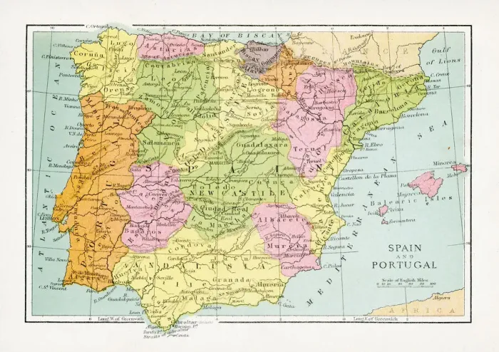 Framed Print : Antique Map of Spain and Portugal Framed Print : Antique Map of Spain and Portugal