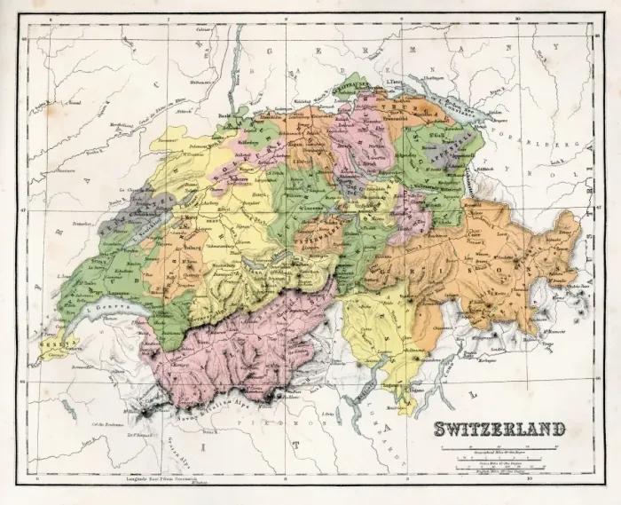 Framed Print : Antique Map of Switzerland Framed Print : Antique Map of Switzerland