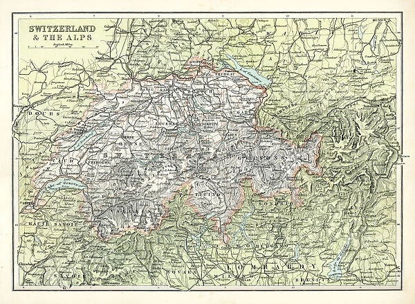 Antique map of Switzerland and the Alps
