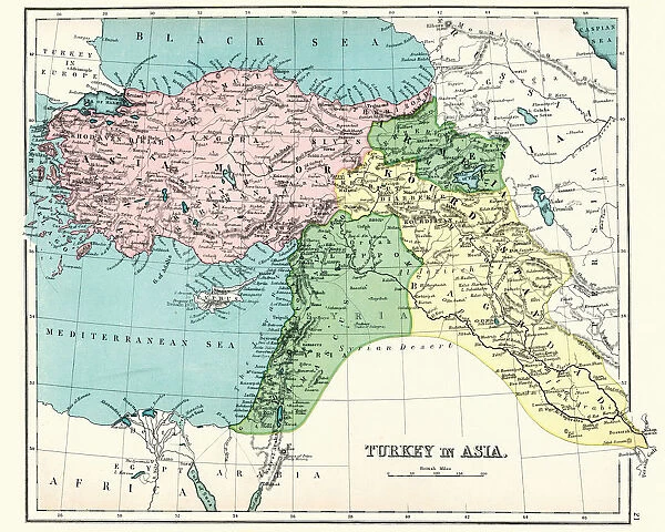 Antique map of Turkey, 1897, late 19th Century