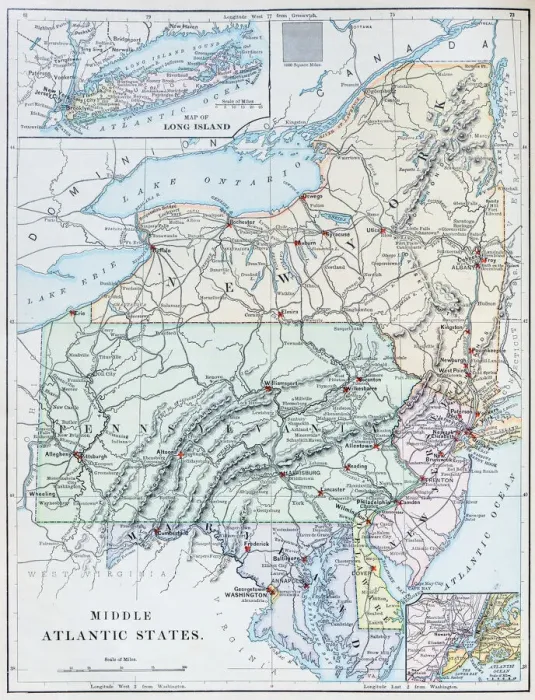 Framed Print : Antique map: USA - Middle Atlantic States Framed Print : Antique map: USA - Middle Atlantic States