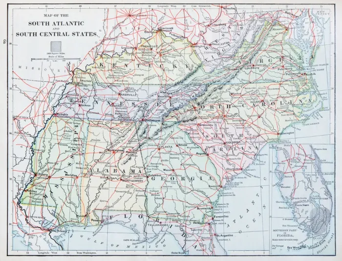Framed Print : Antique map: USA - South Atlantic States Framed Print : Antique map: USA - South Atlantic States
