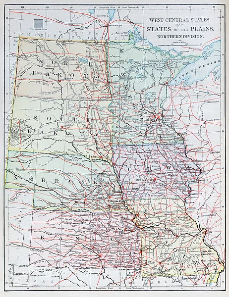 Antique map: USA - West Central States