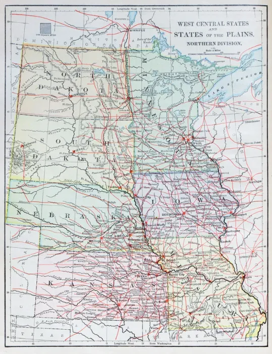 Framed Print : Antique map: USA - West Central States