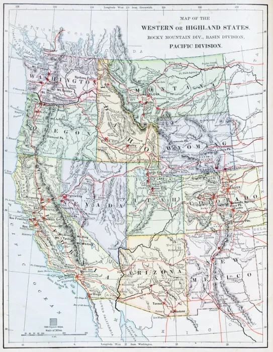 Framed Print : Antique map: USA - Western or Highland States Framed Print : Antique map: USA - Western or Highland States