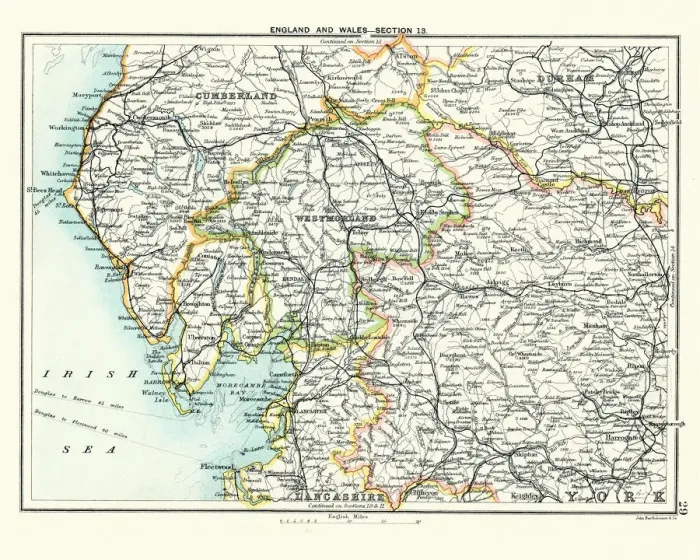 Framed Print : Antique map, Westmorland, Cumberlandl, Durham 19th Century Framed Print : Antique map, Westmorland, Cumberlandl, Durham 19th Century